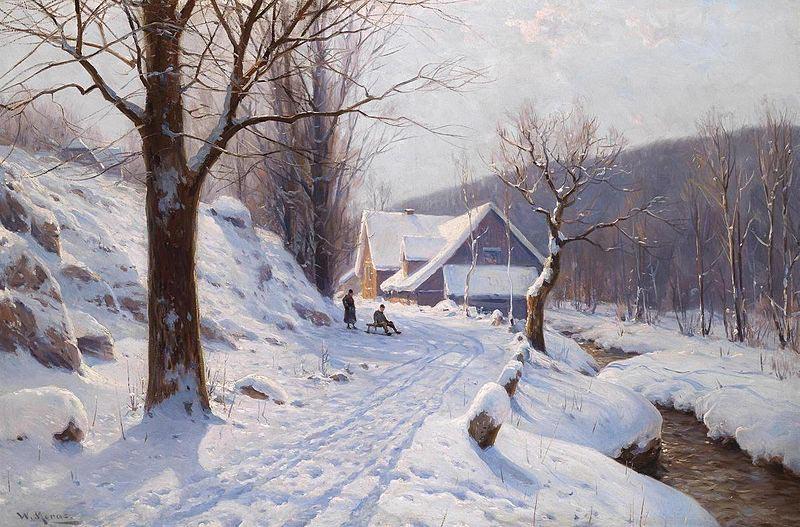 Walter Moras Rodeln an einem sonnigen Wintertag Sweden oil painting art